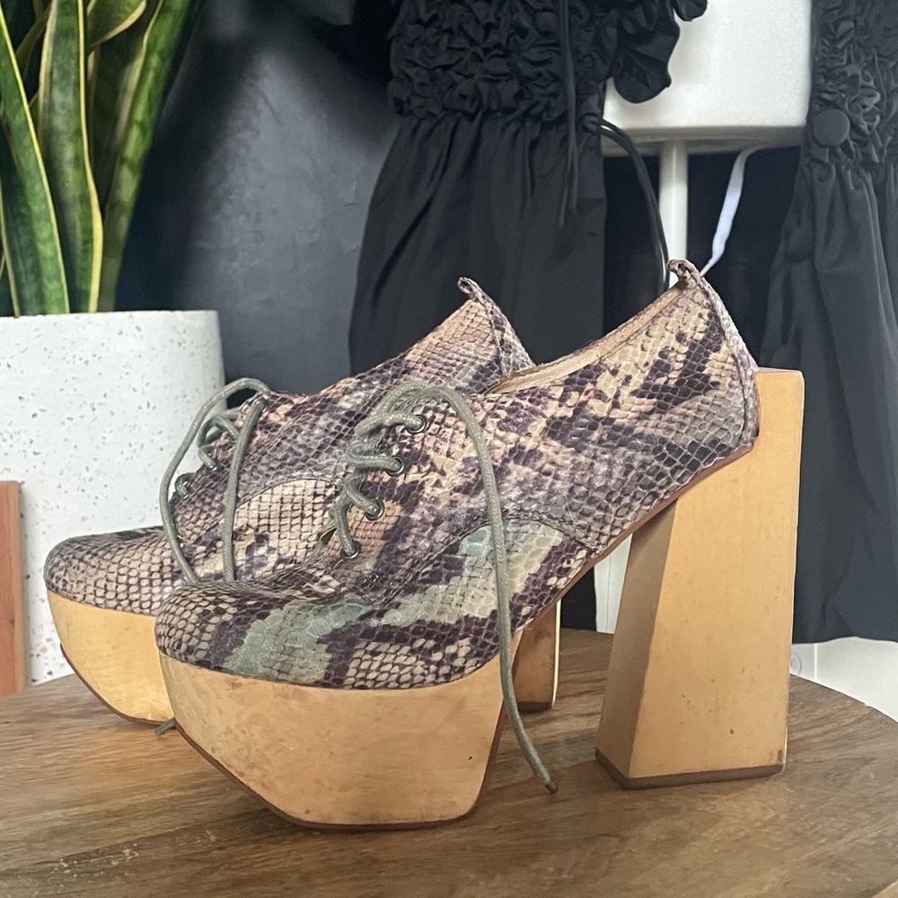 Snake print, Jeffrey Campbell chunky wooden heels